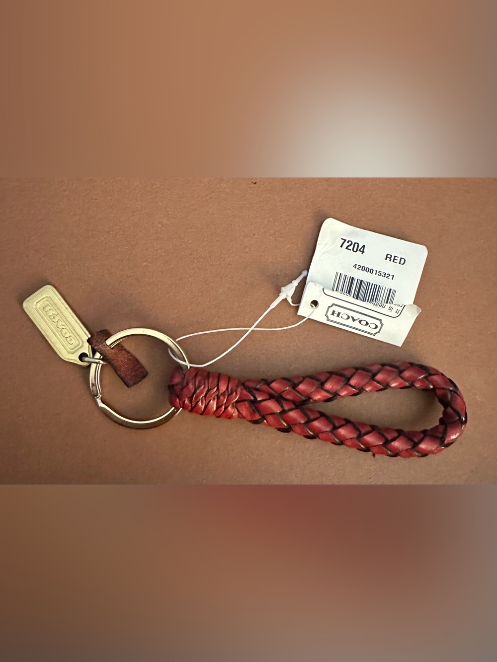 Vintage Coach Braided Leather Key Fob Wristlet - Red 1990’s New Rare